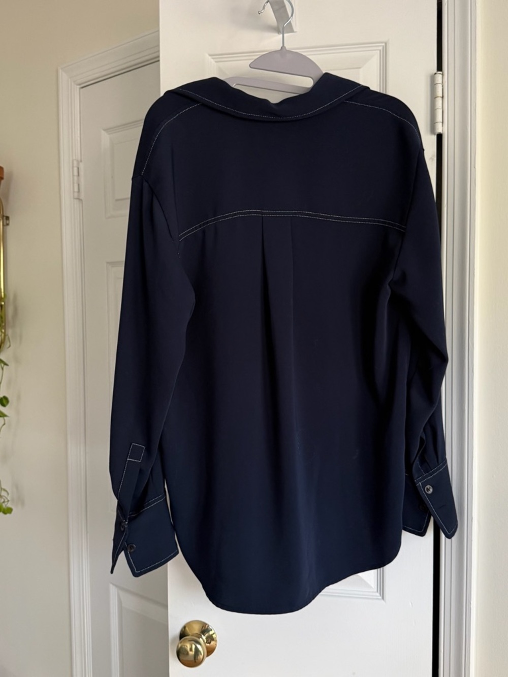 Madewell Blue Contrast Stitch Popover Long Sleeve Shirt Patch Pocket - Size M - Picture 4 of 9